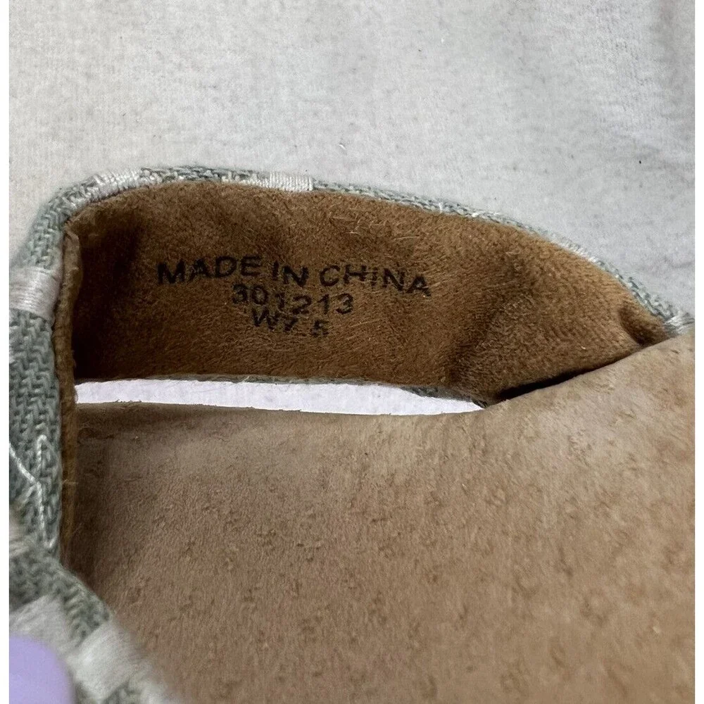 TOMS‎ Strappy Wedge Sandals Women 7.5 Sage Green Geometric Cork Heel